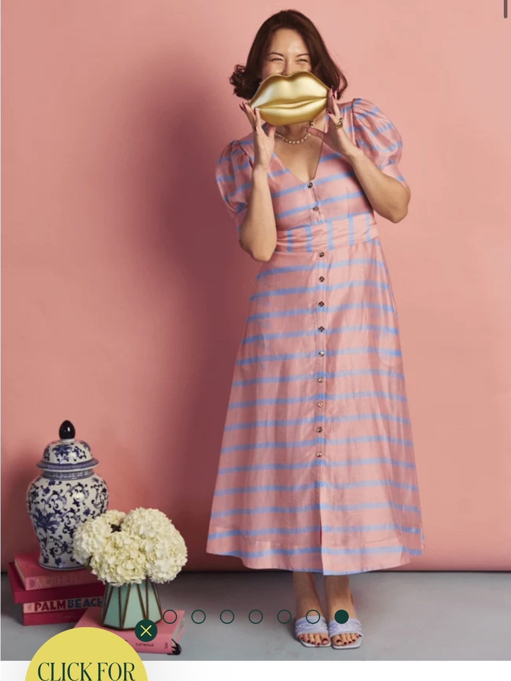 Striped Pink and Blue Maxi Dress with Tie Waist